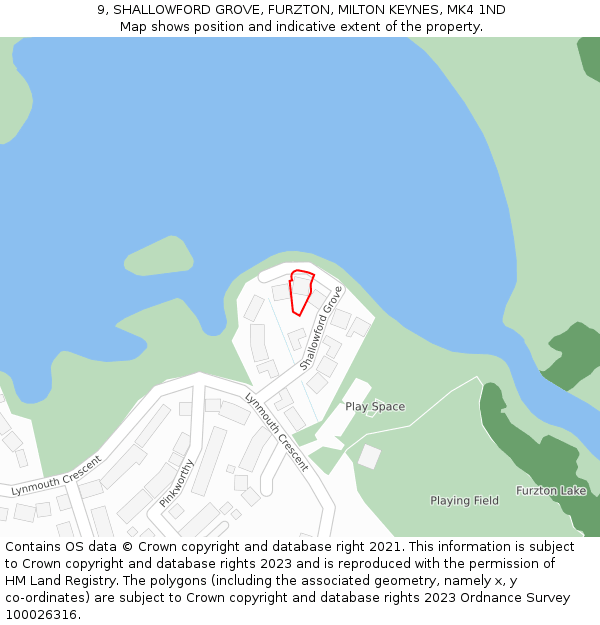 9, SHALLOWFORD GROVE, FURZTON, MILTON KEYNES, MK4 1ND: Location map and indicative extent of plot