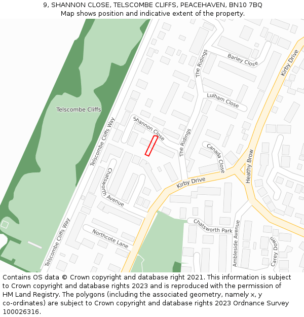 9, SHANNON CLOSE, TELSCOMBE CLIFFS, PEACEHAVEN, BN10 7BQ: Location map and indicative extent of plot