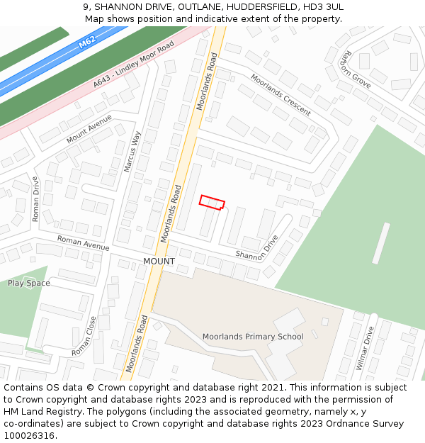 9, SHANNON DRIVE, OUTLANE, HUDDERSFIELD, HD3 3UL: Location map and indicative extent of plot