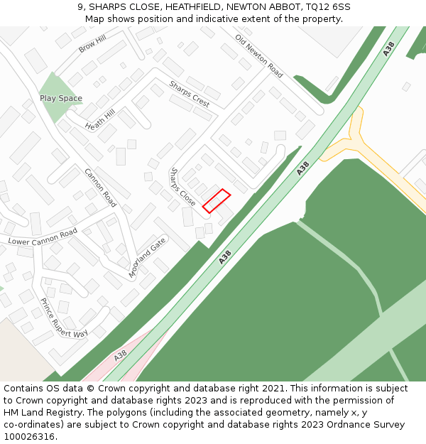 9, SHARPS CLOSE, HEATHFIELD, NEWTON ABBOT, TQ12 6SS: Location map and indicative extent of plot