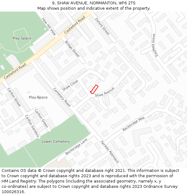 9, SHAW AVENUE, NORMANTON, WF6 2TS: Location map and indicative extent of plot