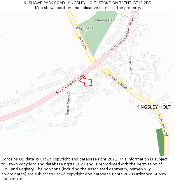 9, SHAWE PARK ROAD, KINGSLEY HOLT, STOKE-ON-TRENT, ST10 2BD: Location map and indicative extent of plot