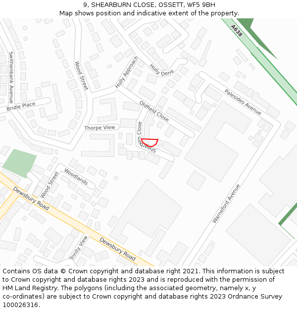 9, SHEARBURN CLOSE, OSSETT, WF5 9BH: Location map and indicative extent of plot