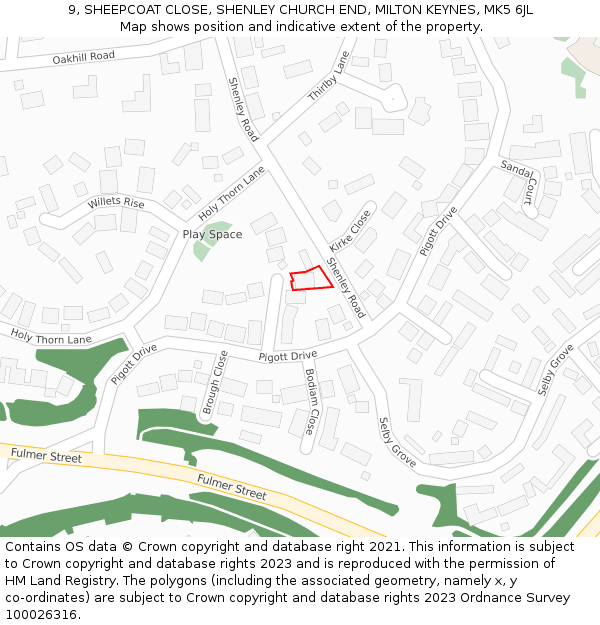 9, SHEEPCOAT CLOSE, SHENLEY CHURCH END, MILTON KEYNES, MK5 6JL: Location map and indicative extent of plot