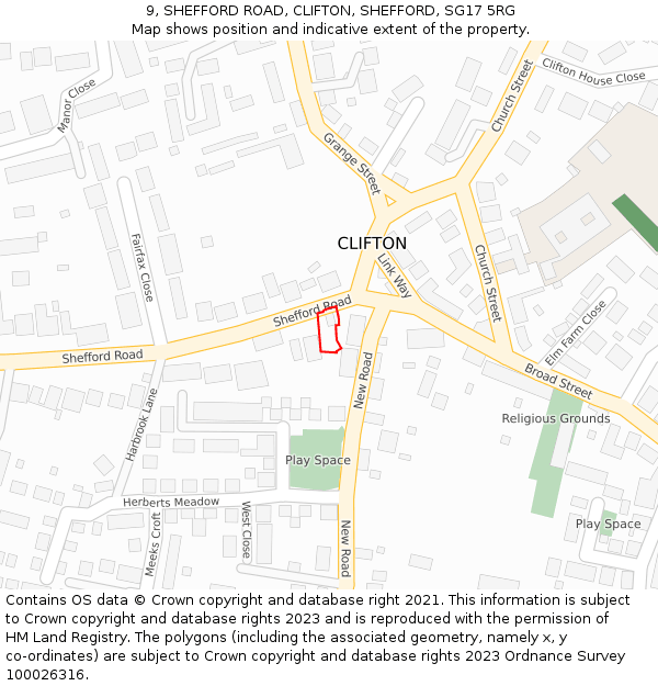 9, SHEFFORD ROAD, CLIFTON, SHEFFORD, SG17 5RG: Location map and indicative extent of plot