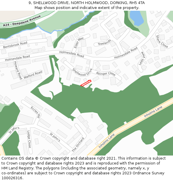 9, SHELLWOOD DRIVE, NORTH HOLMWOOD, DORKING, RH5 4TA: Location map and indicative extent of plot