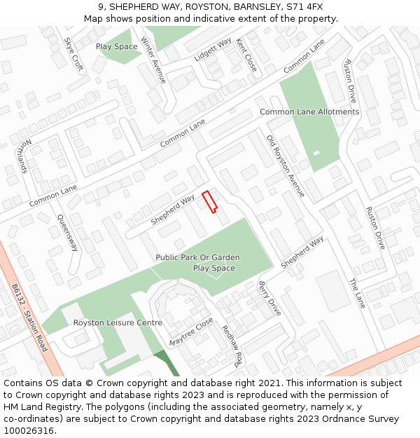 9, SHEPHERD WAY, ROYSTON, BARNSLEY, S71 4FX: Location map and indicative extent of plot