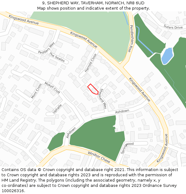 9, SHEPHERD WAY, TAVERHAM, NORWICH, NR8 6UD: Location map and indicative extent of plot