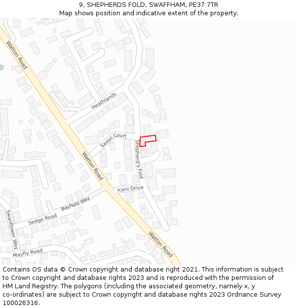 9, SHEPHERDS FOLD, SWAFFHAM, PE37 7TR: Location map and indicative extent of plot