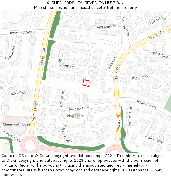 9, SHEPHERDS LEA, BEVERLEY, HU17 8UU: Location map and indicative extent of plot