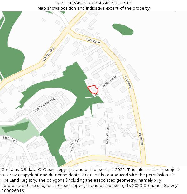 9, SHEPPARDS, CORSHAM, SN13 9TP: Location map and indicative extent of plot