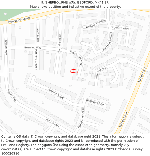 9, SHERBOURNE WAY, BEDFORD, MK41 8RJ: Location map and indicative extent of plot