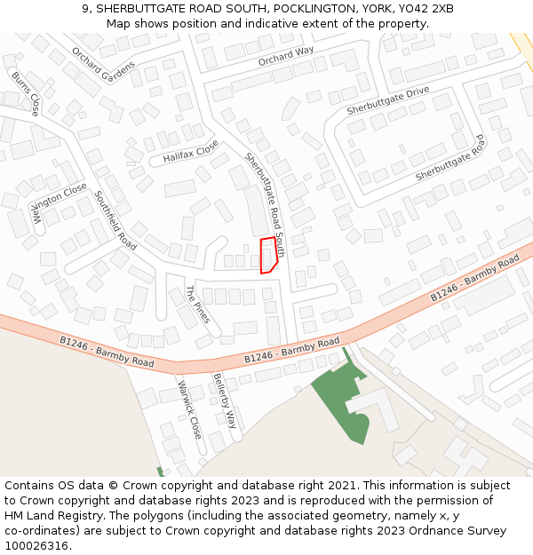 9, SHERBUTTGATE ROAD SOUTH, POCKLINGTON, YORK, YO42 2XB: Location map and indicative extent of plot