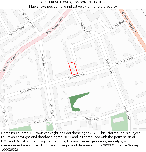 9, SHERIDAN ROAD, LONDON, SW19 3HW: Location map and indicative extent of plot