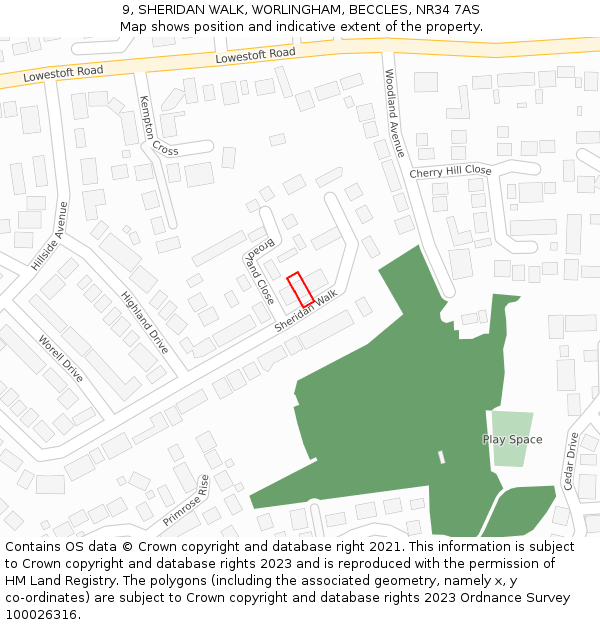 9, SHERIDAN WALK, WORLINGHAM, BECCLES, NR34 7AS: Location map and indicative extent of plot