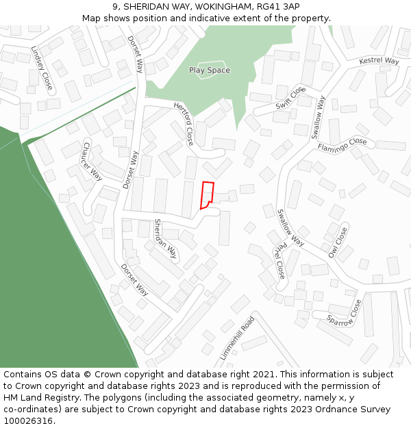 9, SHERIDAN WAY, WOKINGHAM, RG41 3AP: Location map and indicative extent of plot