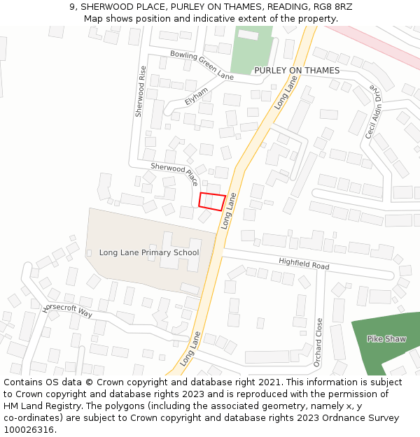 9, SHERWOOD PLACE, PURLEY ON THAMES, READING, RG8 8RZ: Location map and indicative extent of plot