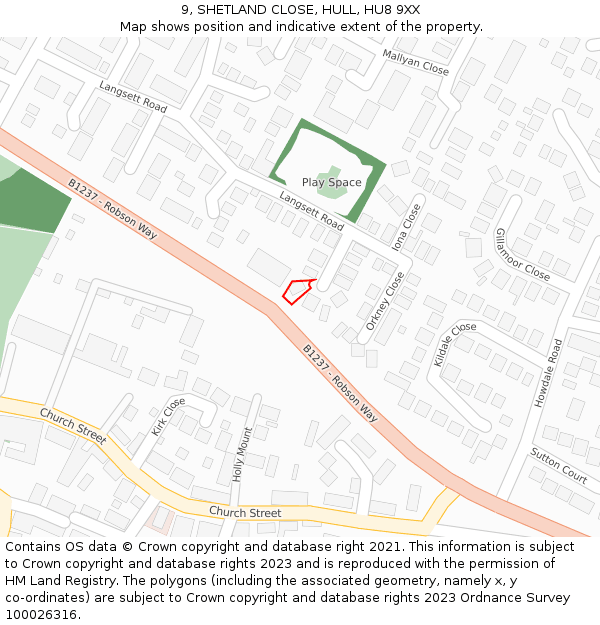 9, SHETLAND CLOSE, HULL, HU8 9XX: Location map and indicative extent of plot