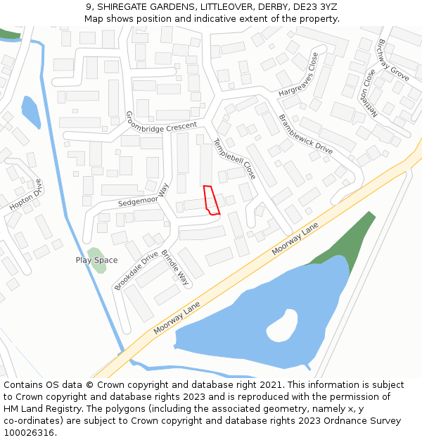 9, SHIREGATE GARDENS, LITTLEOVER, DERBY, DE23 3YZ: Location map and indicative extent of plot