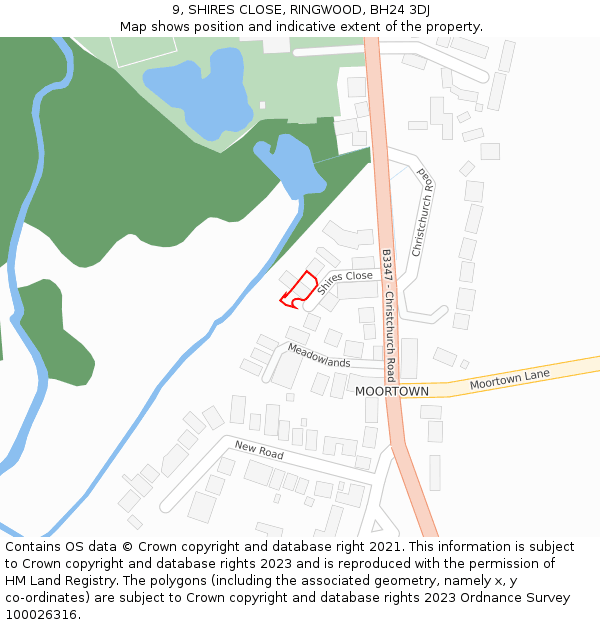 9, SHIRES CLOSE, RINGWOOD, BH24 3DJ: Location map and indicative extent of plot