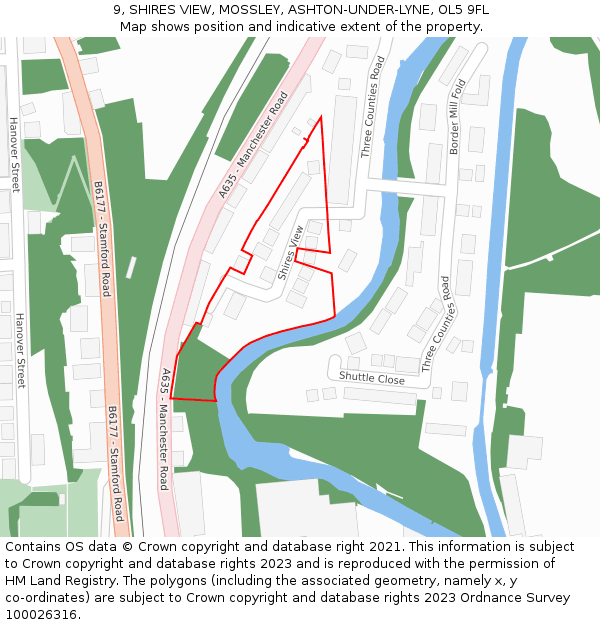 9, SHIRES VIEW, MOSSLEY, ASHTON-UNDER-LYNE, OL5 9FL: Location map and indicative extent of plot
