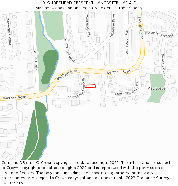 9, SHIRESHEAD CRESCENT, LANCASTER, LA1 4LD: Location map and indicative extent of plot