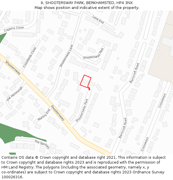 9, SHOOTERSWAY PARK, BERKHAMSTED, HP4 3NX: Location map and indicative extent of plot