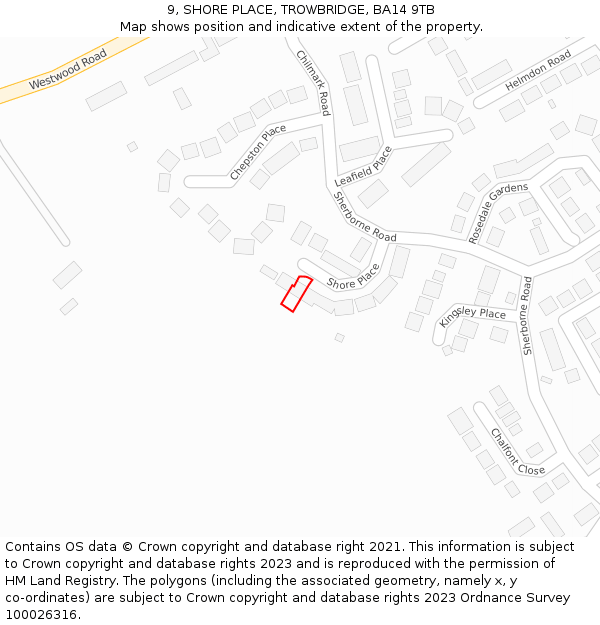 9, SHORE PLACE, TROWBRIDGE, BA14 9TB: Location map and indicative extent of plot