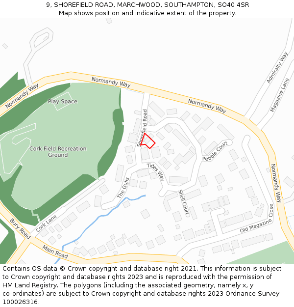 9, SHOREFIELD ROAD, MARCHWOOD, SOUTHAMPTON, SO40 4SR: Location map and indicative extent of plot