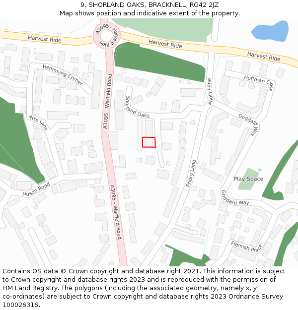 9, SHORLAND OAKS, BRACKNELL, RG42 2JZ: Location map and indicative extent of plot