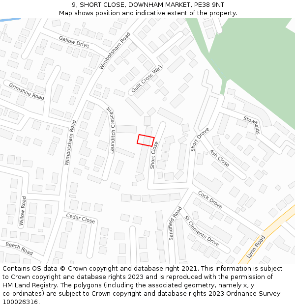 9, SHORT CLOSE, DOWNHAM MARKET, PE38 9NT: Location map and indicative extent of plot