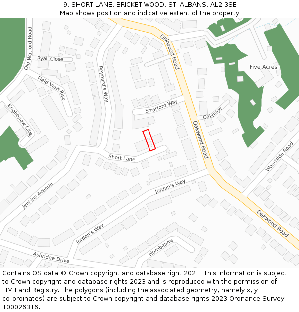 9, SHORT LANE, BRICKET WOOD, ST. ALBANS, AL2 3SE: Location map and indicative extent of plot