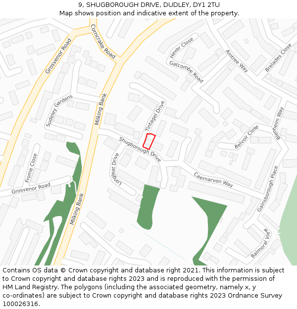 9, SHUGBOROUGH DRIVE, DUDLEY, DY1 2TU: Location map and indicative extent of plot