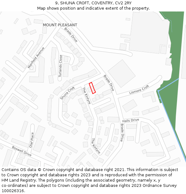 9, SHUNA CROFT, COVENTRY, CV2 2RY: Location map and indicative extent of plot