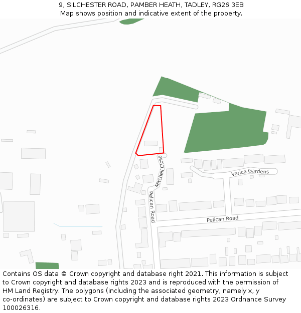 9, SILCHESTER ROAD, PAMBER HEATH, TADLEY, RG26 3EB: Location map and indicative extent of plot