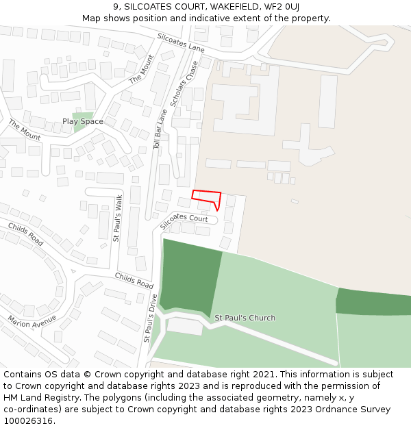 9, SILCOATES COURT, WAKEFIELD, WF2 0UJ: Location map and indicative extent of plot