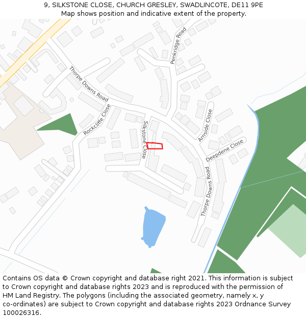 9, SILKSTONE CLOSE, CHURCH GRESLEY, SWADLINCOTE, DE11 9PE: Location map and indicative extent of plot