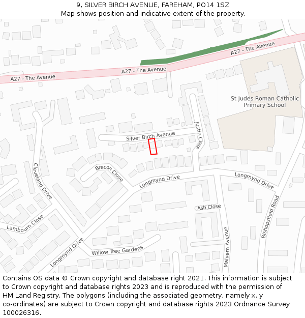 9, SILVER BIRCH AVENUE, FAREHAM, PO14 1SZ: Location map and indicative extent of plot