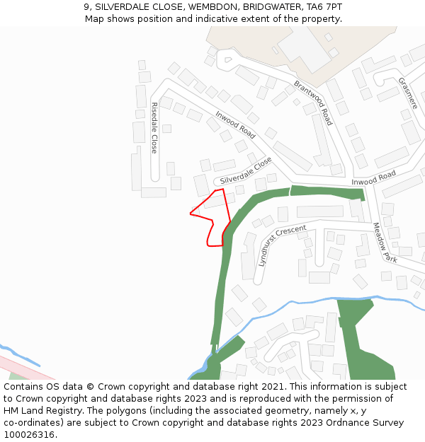 9, SILVERDALE CLOSE, WEMBDON, BRIDGWATER, TA6 7PT: Location map and indicative extent of plot