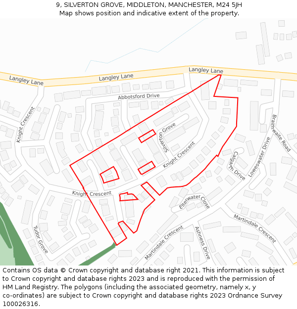 9, SILVERTON GROVE, MIDDLETON, MANCHESTER, M24 5JH: Location map and indicative extent of plot