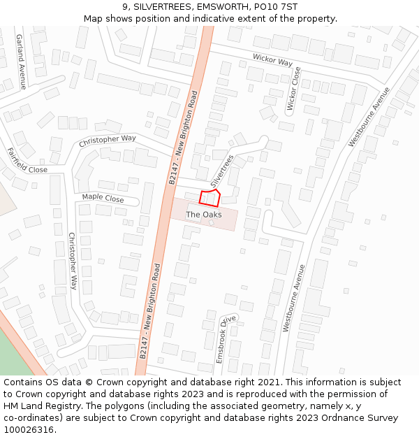 9, SILVERTREES, EMSWORTH, PO10 7ST: Location map and indicative extent of plot