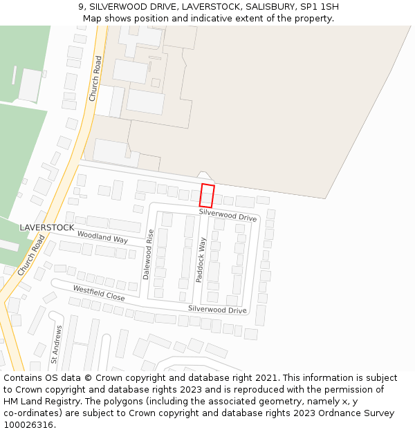 9, SILVERWOOD DRIVE, LAVERSTOCK, SALISBURY, SP1 1SH: Location map and indicative extent of plot