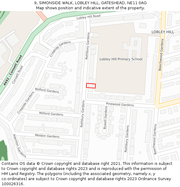 9, SIMONSIDE WALK, LOBLEY HILL, GATESHEAD, NE11 0AG: Location map and indicative extent of plot