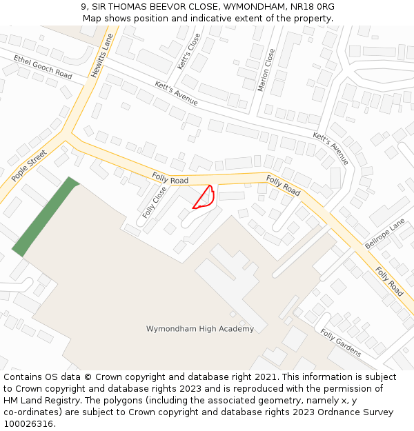 9, SIR THOMAS BEEVOR CLOSE, WYMONDHAM, NR18 0RG: Location map and indicative extent of plot