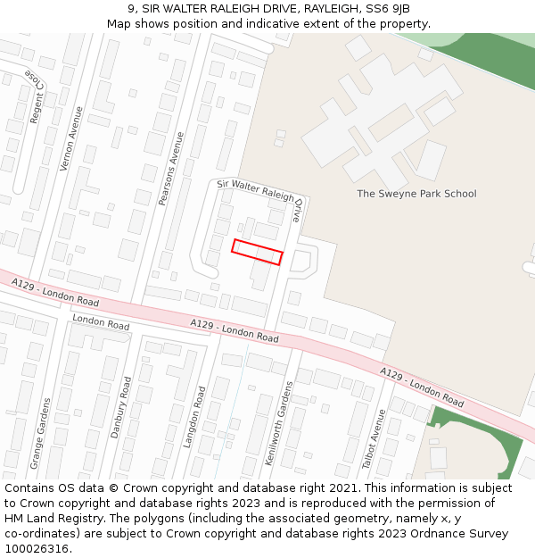 9, SIR WALTER RALEIGH DRIVE, RAYLEIGH, SS6 9JB: Location map and indicative extent of plot