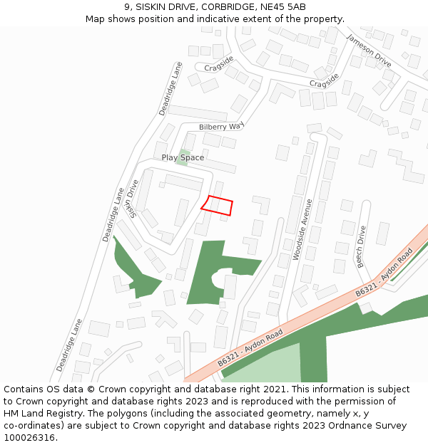 9, SISKIN DRIVE, CORBRIDGE, NE45 5AB: Location map and indicative extent of plot