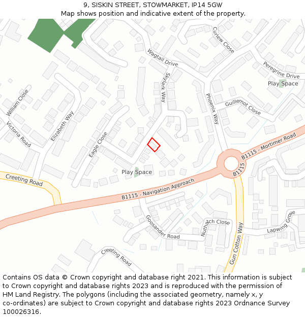 9, SISKIN STREET, STOWMARKET, IP14 5GW: Location map and indicative extent of plot