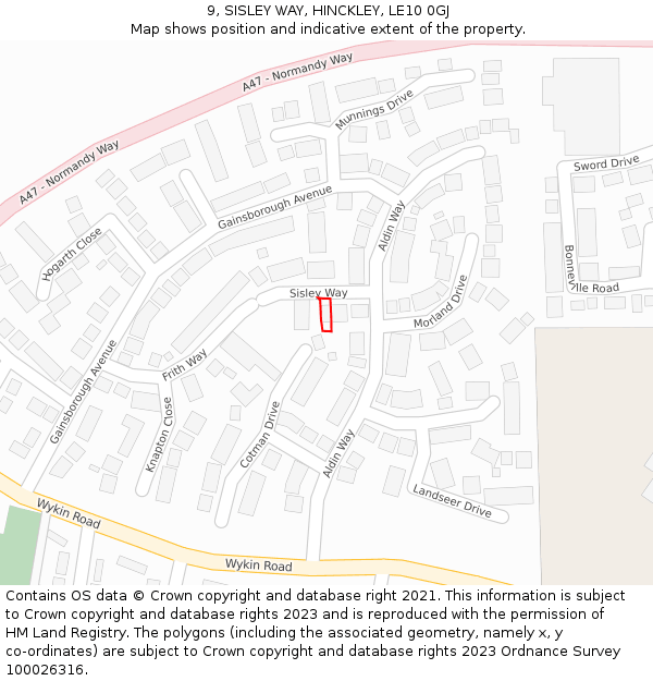 9, SISLEY WAY, HINCKLEY, LE10 0GJ: Location map and indicative extent of plot