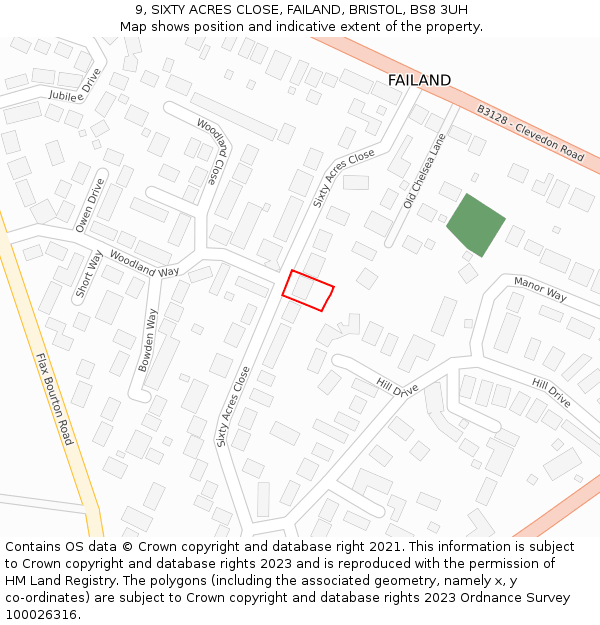 9, SIXTY ACRES CLOSE, FAILAND, BRISTOL, BS8 3UH: Location map and indicative extent of plot