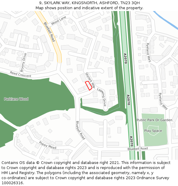 9, SKYLARK WAY, KINGSNORTH, ASHFORD, TN23 3QH: Location map and indicative extent of plot